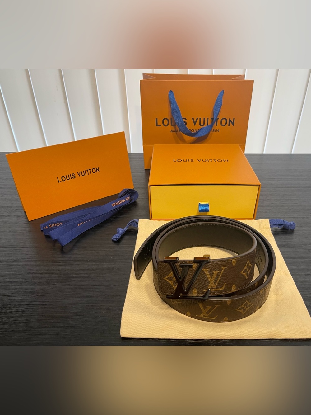Louis Vuitton Brown Monogram Canvas LV Initiales Belt with Black Buckle